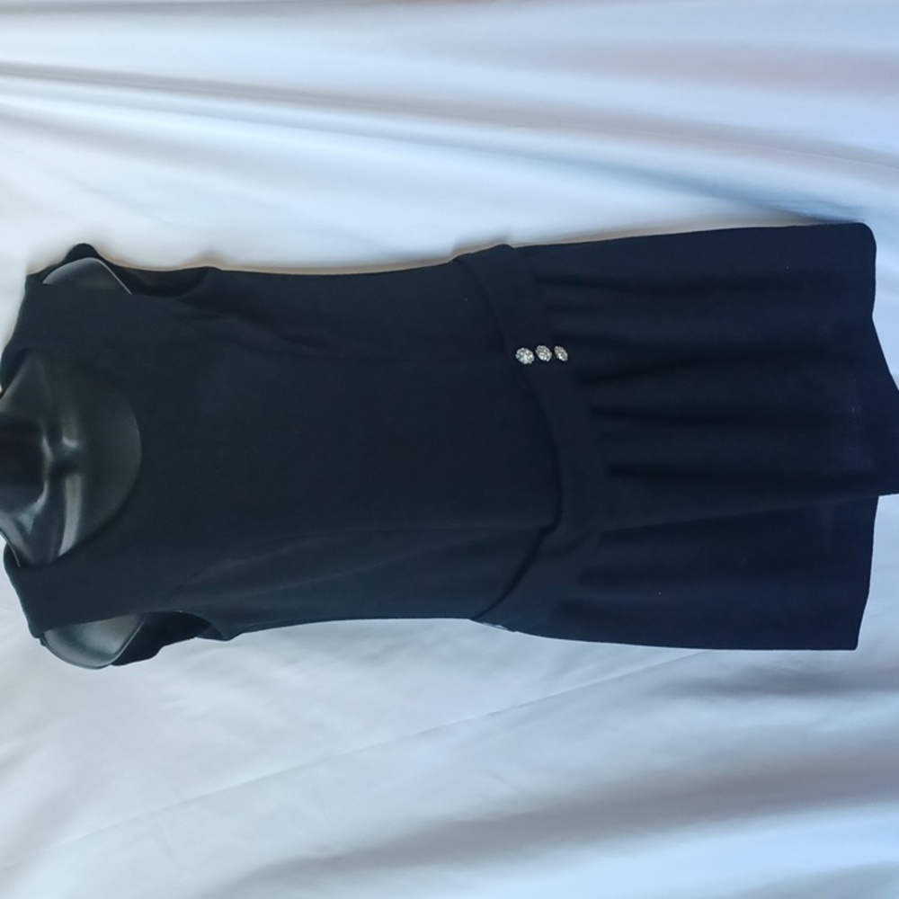 Jonathan Logan Vintage Drop waist, belted Black LBD, Union Made, rhinestones